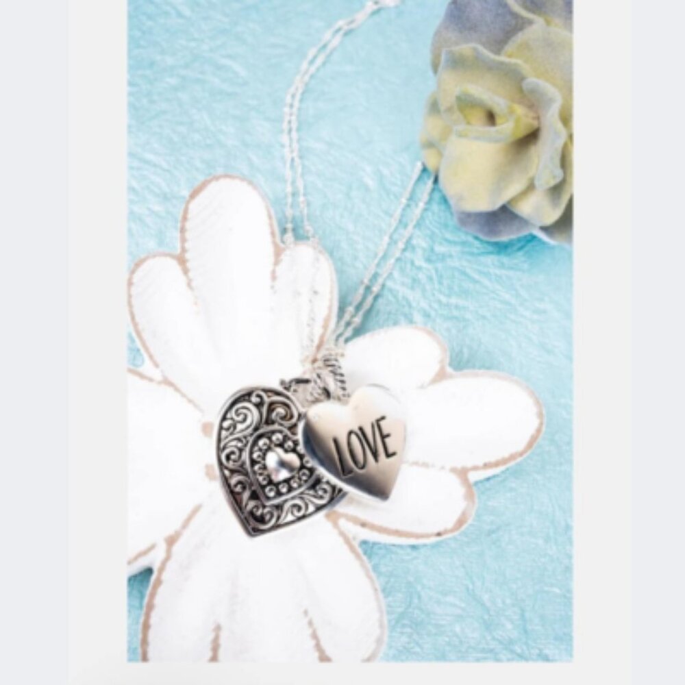 New Love Heart Charm Necklace  Silvertone